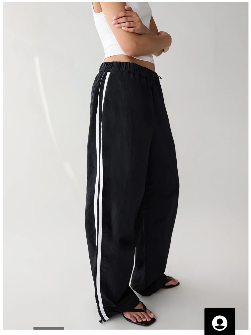 OAK + FORT Black Wide-Leg Track Pants with White Side Stripes